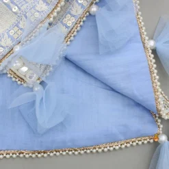 Outlet Blue Long Embroidered Kurti With Strappy Top And Pant Ethnic Wear | Churidars & Salwars