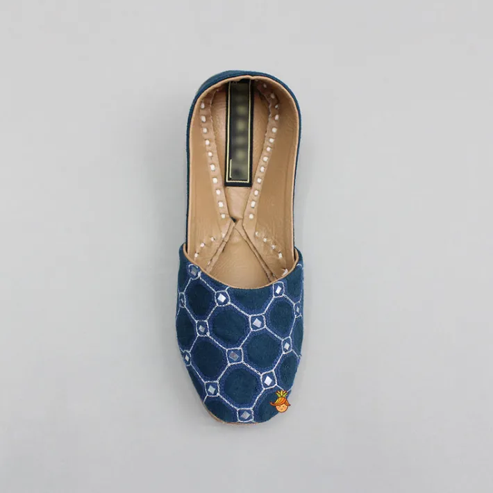 Outlet Blue Mirror Work Embroidered Jutti BOY Shoes