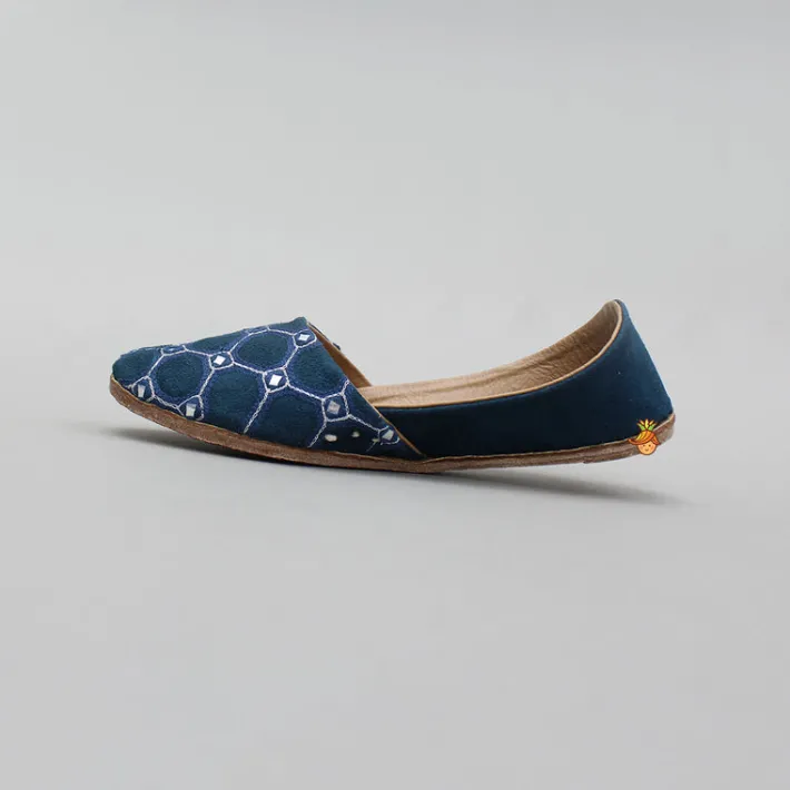 Outlet Blue Mirror Work Embroidered Jutti BOY Shoes