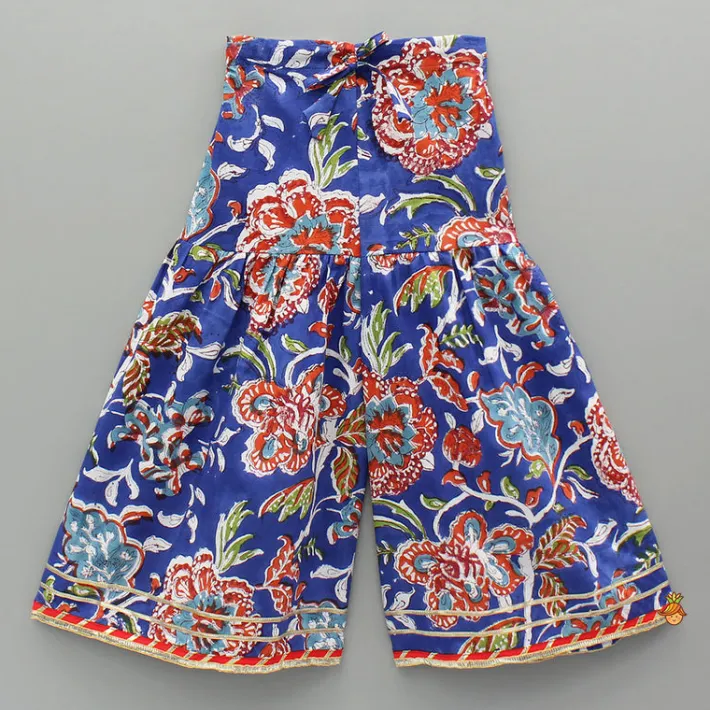 New Blue Multicolored Printed Angarkha Style Kurti And Sharara Twinning Sets | Ethnic Wear
