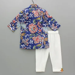 Online Blue Multicolour Printed Kurta And Pyjama BOY Twinning Sets | Indian Ethnic Wear