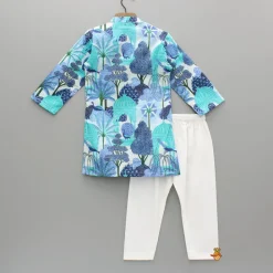 Sale Blue Multicolour Printed Kurta With Pintuck Detail And Pyjama BOY Indian Ethnic Wear | Ethnic Sets