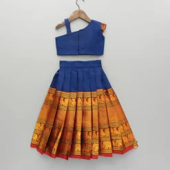 Outlet Blue One Shoulder Pleats Detailed Top And Pleated Lehenga Twinning Sets | Ethnic Wear