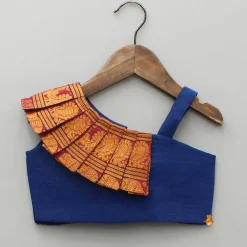 Outlet Blue One Shoulder Pleats Detailed Top And Pleated Lehenga Twinning Sets | Ethnic Wear