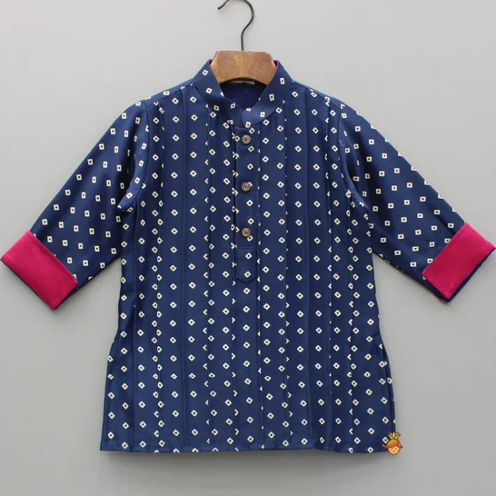 New Blue Pintuck Detailed Chanderi Kurta And Pyjama BOY Indian Ethnic Wear | Ethnic Sets