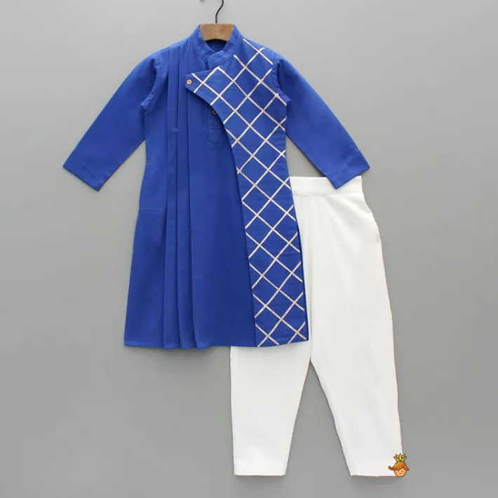 Discount Blue Pleated One Side Flap Stylish Kurta With Pant BOY Indian Ethnic Wear | Ethnic Sets