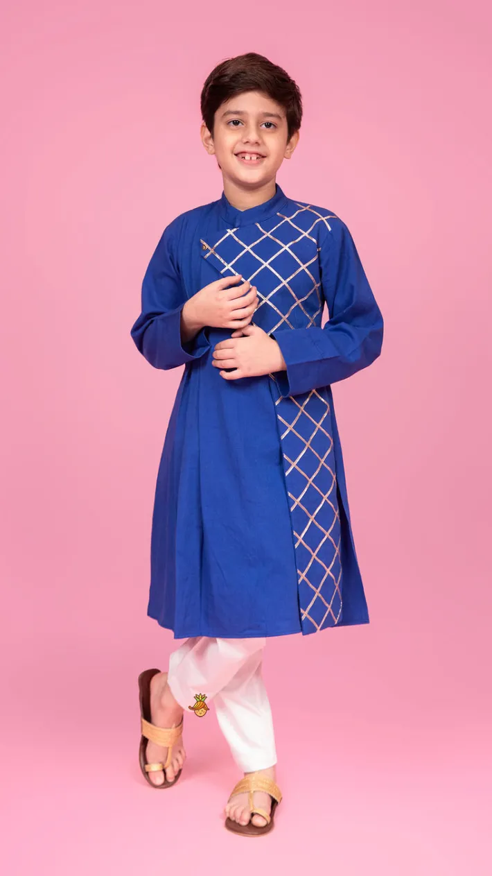 Discount Blue Pleated One Side Flap Stylish Kurta With Pant BOY Indian Ethnic Wear | Ethnic Sets