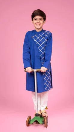 Discount Blue Pleated One Side Flap Stylish Kurta With Pant BOY Indian Ethnic Wear | Ethnic Sets