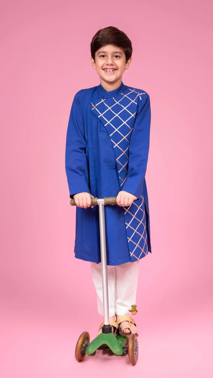 Discount Blue Pleated One Side Flap Stylish Kurta With Pant BOY Indian Ethnic Wear | Ethnic Sets