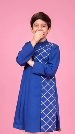 Discount Blue Pleated One Side Flap Stylish Kurta With Pant BOY Indian Ethnic Wear | Ethnic Sets