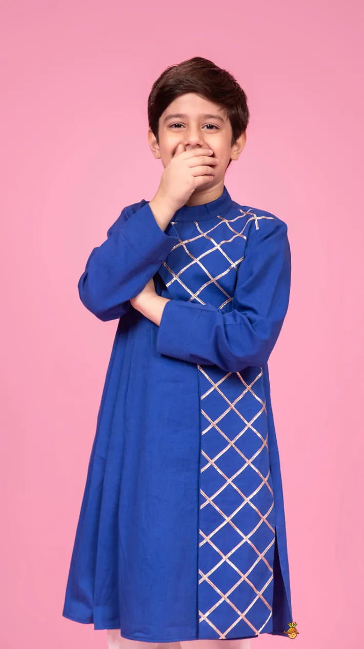 Discount Blue Pleated One Side Flap Stylish Kurta With Pant BOY Indian Ethnic Wear | Ethnic Sets