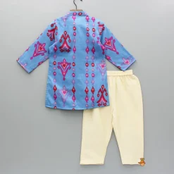 Outlet Blue Printed And Embroidered Kurta With Pyjama BOY Indian Ethnic Wear | Ethnic Sets