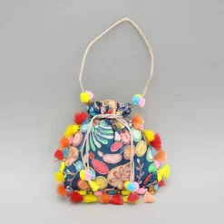 New Blue Printed And Embroidered Potli Bag Bags