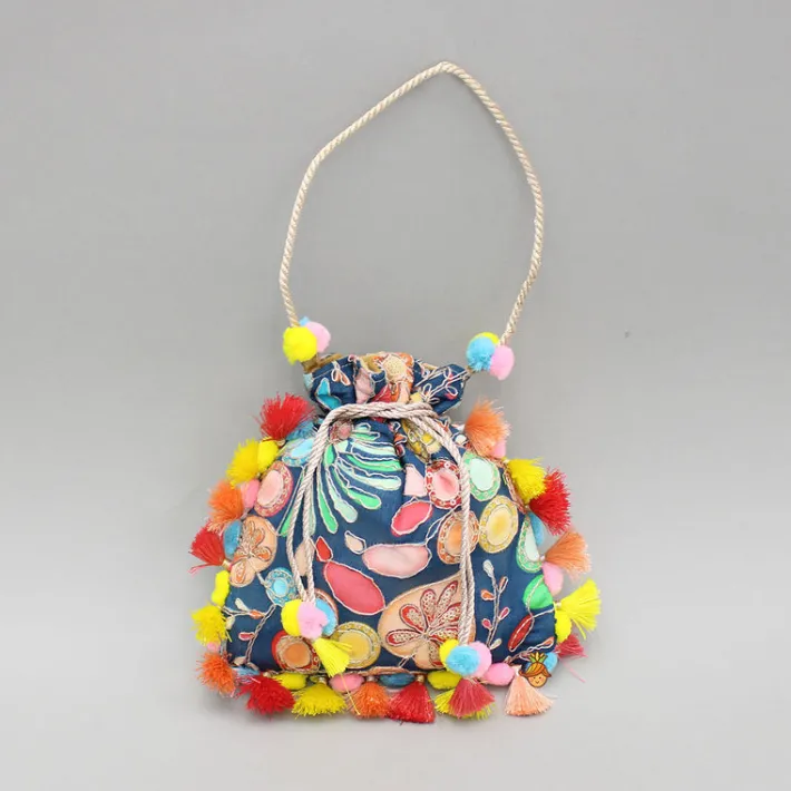 New Blue Printed And Embroidered Potli Bag Bags