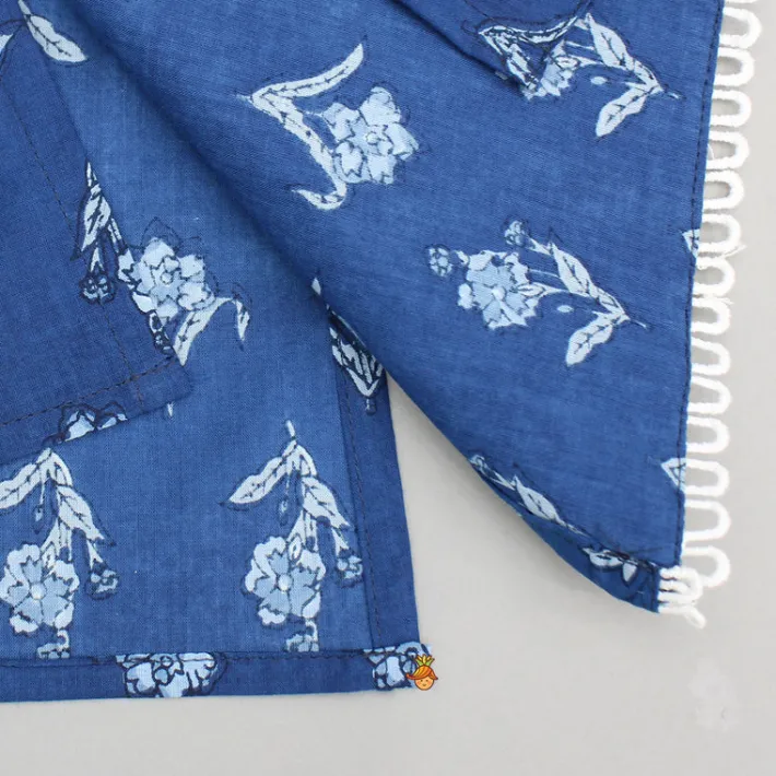 Clearance Blue Printed Asymmetric Kurta And Pyjama BOY Indian Ethnic Wear | Ethnic Sets