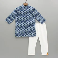 Clearance Blue Printed Kurta And Pyjama BOY Indian Ethnic Wear | Ethnic Sets