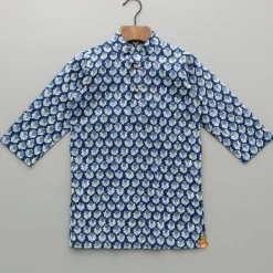 Clearance Blue Printed Kurta And Pyjama BOY Indian Ethnic Wear | Ethnic Sets