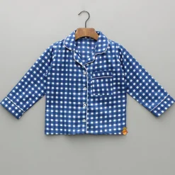 Clearance Blue Printed Notch Collar Sleepwear BOY Sleep Wear | Sleepwear