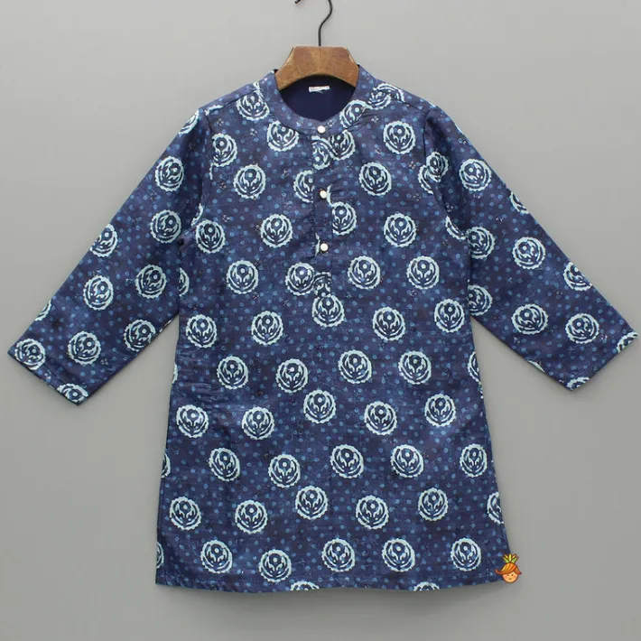 Online Blue Printed Sequins Embroidered Kurta And Pyjama BOY Indian Ethnic Wear | Ethnic Sets