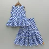 Best Blue Printed Top And Tiered Sharara Ethnic Wear | Palazzos & Shararas