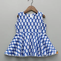 Best Blue Printed Top And Tiered Sharara Ethnic Wear | Palazzos & Shararas