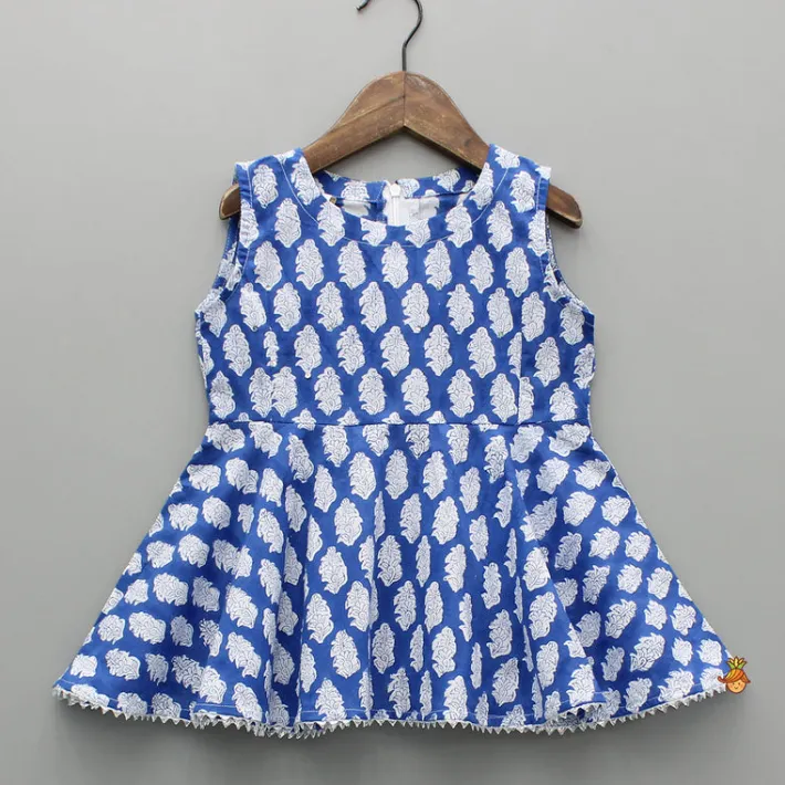 Best Blue Printed Top And Tiered Sharara Ethnic Wear | Palazzos & Shararas