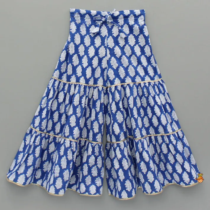 Best Blue Printed Top And Tiered Sharara Ethnic Wear | Palazzos & Shararas