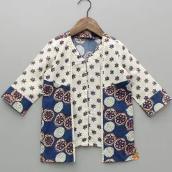 Online Blue Printed Top With Attached Flap And Tiered Sharara Ethnic Wear | Palazzos & Shararas