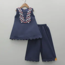 Fashion Blue Scalloped Hem Detailing Kurti And Palazzo Palazzos & Shararas | Ethnic Wear