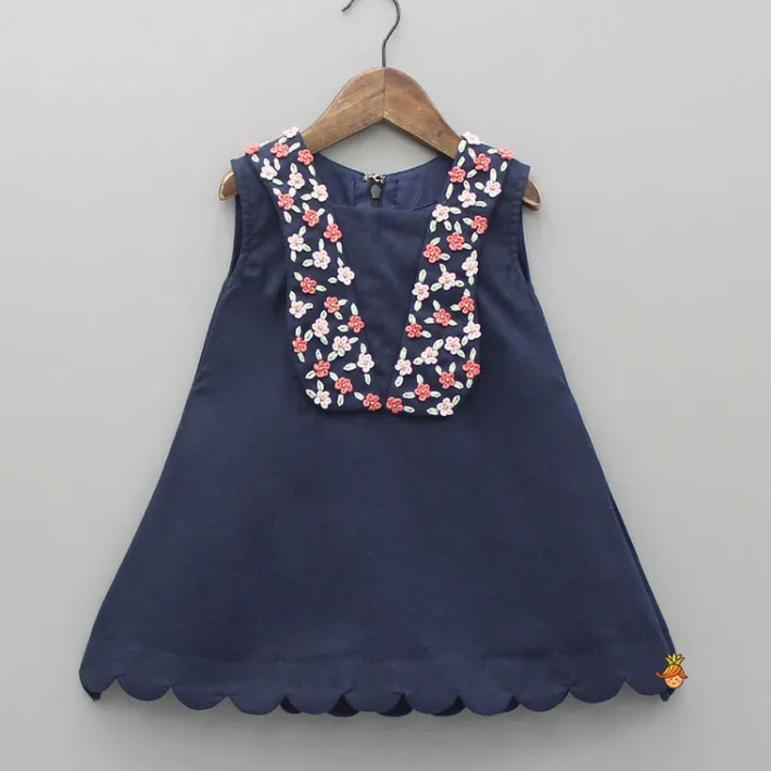Fashion Blue Scalloped Hem Detailing Kurti And Palazzo Palazzos & Shararas | Ethnic Wear
