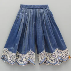 Fashion Blue Shimmery Strappy Embroidered Kurti And Palazzo Ethnic Wear | Palazzos & Shararas