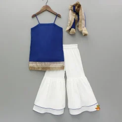 Online Blue Strappy Top And Sharara With Dupatta Ethnic Wear | Palazzos & Shararas