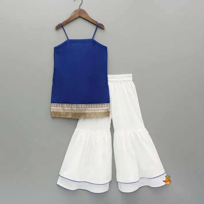Online Blue Strappy Top And Sharara With Dupatta Ethnic Wear | Palazzos & Shararas