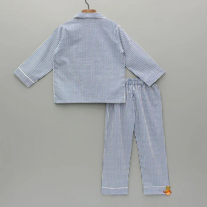 Fashion Blue Stripe Notch Collar Sleepwear BOY Sleep Wear | Sleepwear