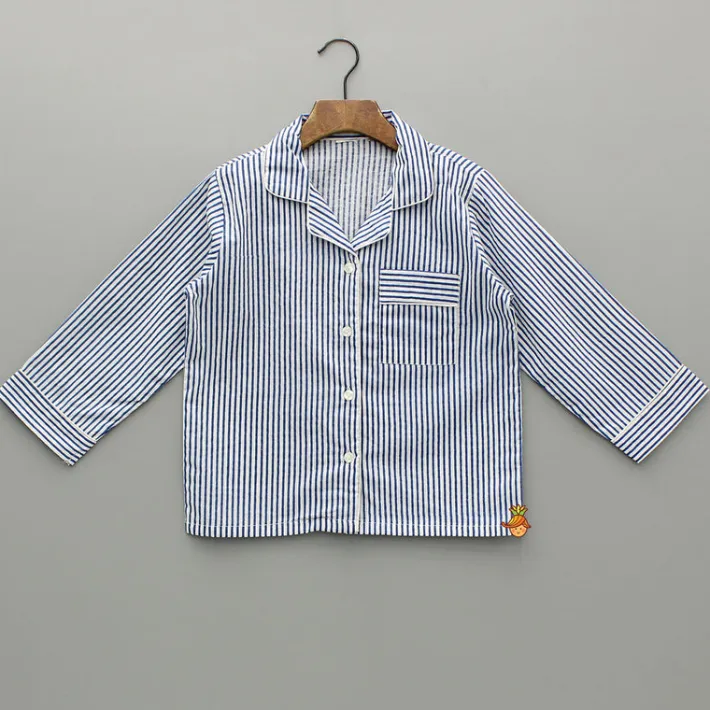 Fashion Blue Stripe Notch Collar Sleepwear BOY Sleep Wear | Sleepwear