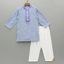 Online Blue Striped Embroidered Kurta With White Pyjama BOY Indian Ethnic Wear | Ethnic Sets