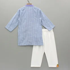 Online Blue Striped Embroidered Kurta With White Pyjama BOY Indian Ethnic Wear | Ethnic Sets