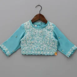 New Blue Thread Embroidered Top And Lehenga Ethnic Wear | Lehengas & Ghagras