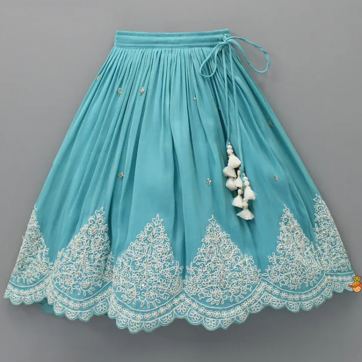 New Blue Thread Embroidered Top And Lehenga Ethnic Wear | Lehengas & Ghagras