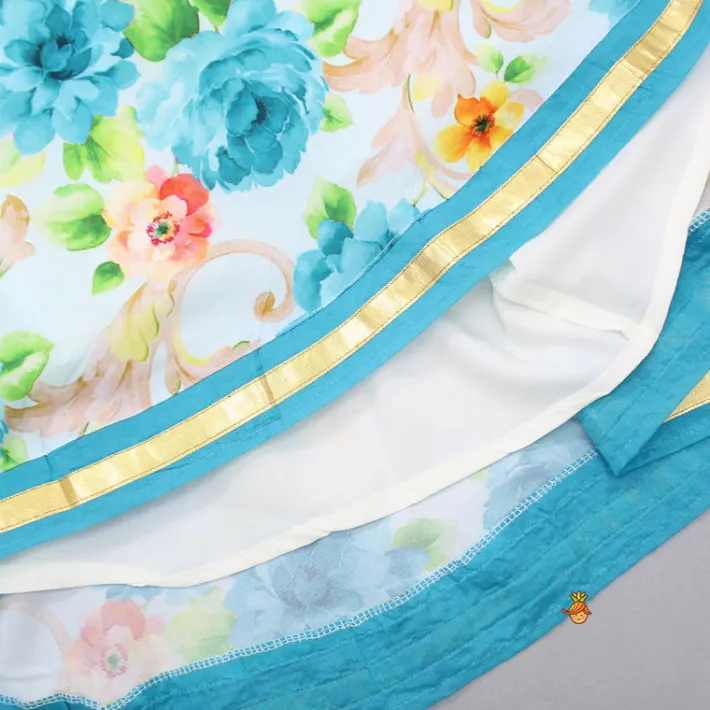 Discount Blue Top And Floral Printed Lehenga With Net Dupatta Lehengas & Ghagras | Ethnic Wear