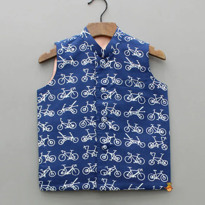 Outlet Blue Vehicle Printed Jacket BOY Indian Ethnic Wear | Ethnic Jackets