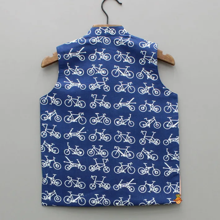 Outlet Blue Vehicle Printed Jacket BOY Indian Ethnic Wear | Ethnic Jackets