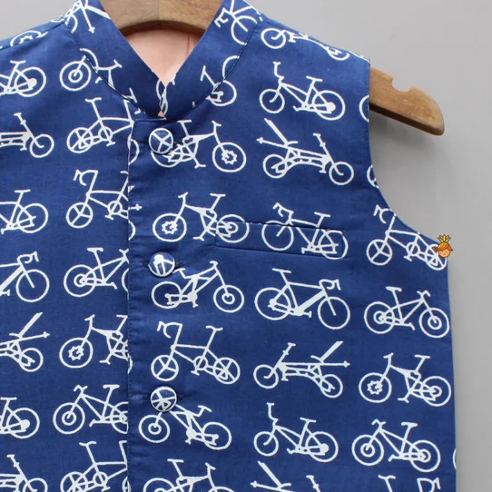 Outlet Blue Vehicle Printed Jacket BOY Indian Ethnic Wear | Ethnic Jackets