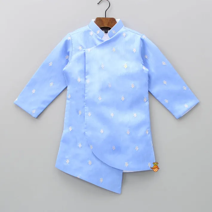 Outlet Booti Embroidered Lavender Blue Asymmetric Kurta And Dhoti BOY Indian Ethnic Wear | Ethnic Sets
