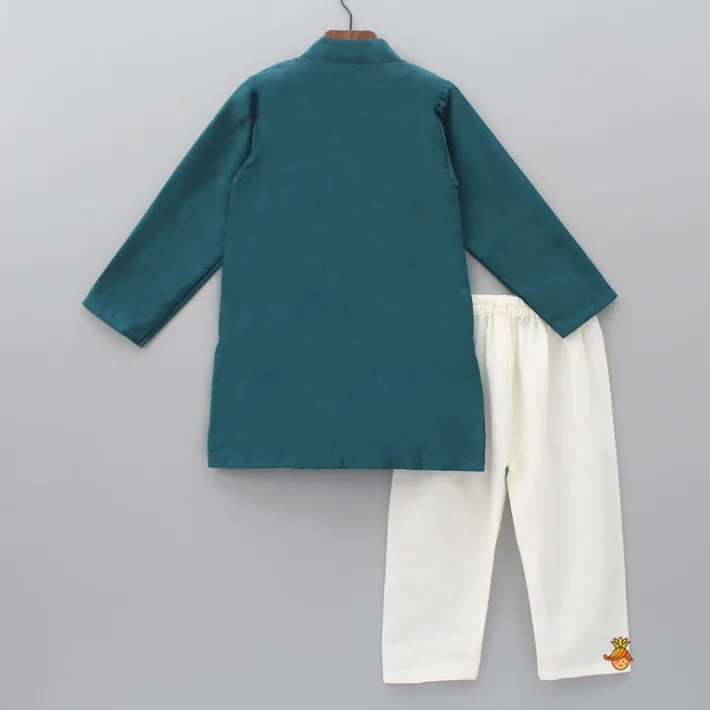 Clearance Bottle Green Kurta With Attached Jacket And Pyjama BOY Indian Ethnic Wear | Ethnic Sets