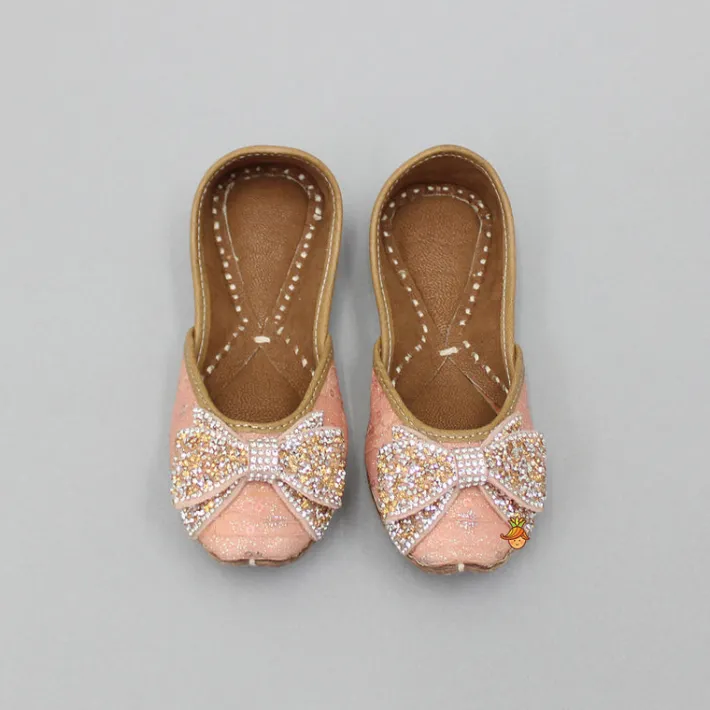 Online Bow Adorned Peach Jutti Shoes