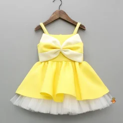 Best Bow Embellished Yellow Strappy Flared Dress Dresses & Sets | Dresses