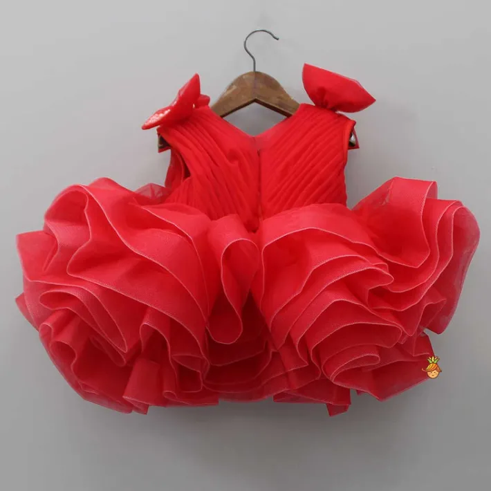 Outlet Bows Enhanced Ruffle Layered Red Net Dress Dresses & Sets | Dresses