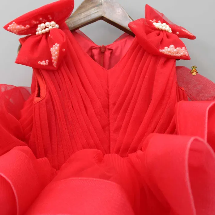 Outlet Bows Enhanced Ruffle Layered Red Net Dress Dresses & Sets | Dresses