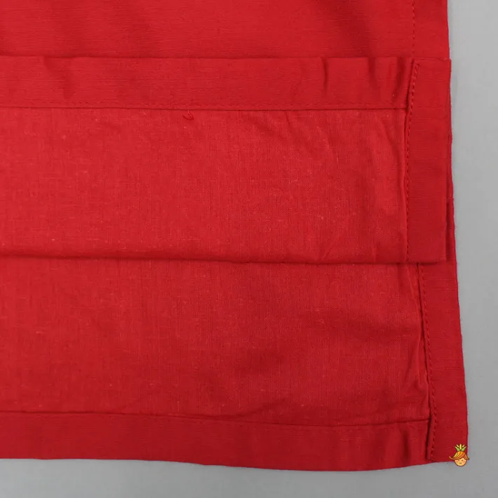 Outlet Brocade Attached Flap Red Kurta And Off White Pyjama BOY Twinning Sets | Indian Ethnic Wear